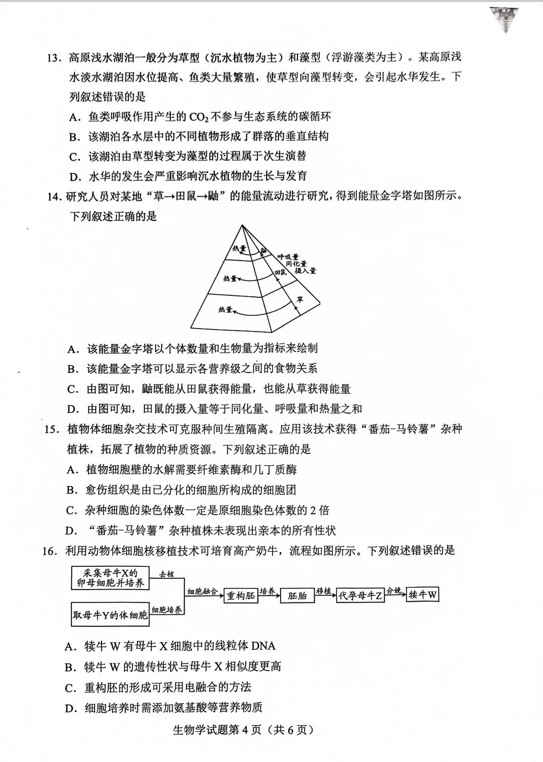 新高考2024九省聯考生物試卷及答案解析