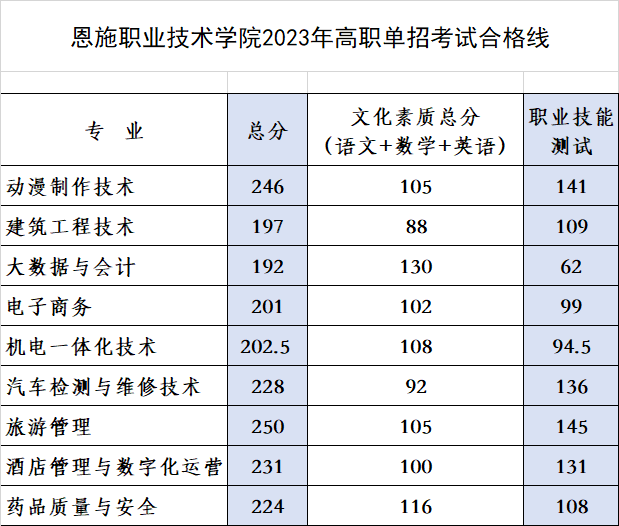 2024年恩施職業(yè)技術學院單招錄取分數(shù)線