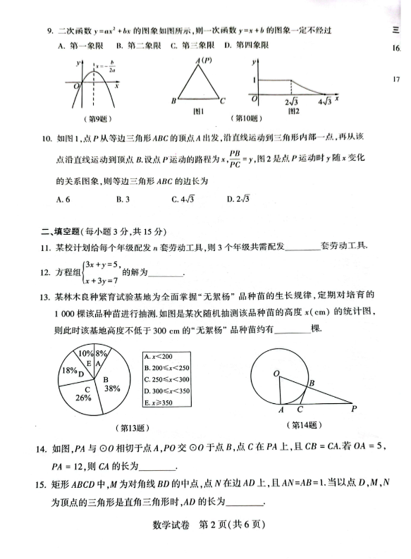 2024年河南中考數學試卷真題及答案解析