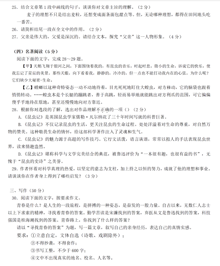 2024年衡陽中考語文試卷真題及答案解析
