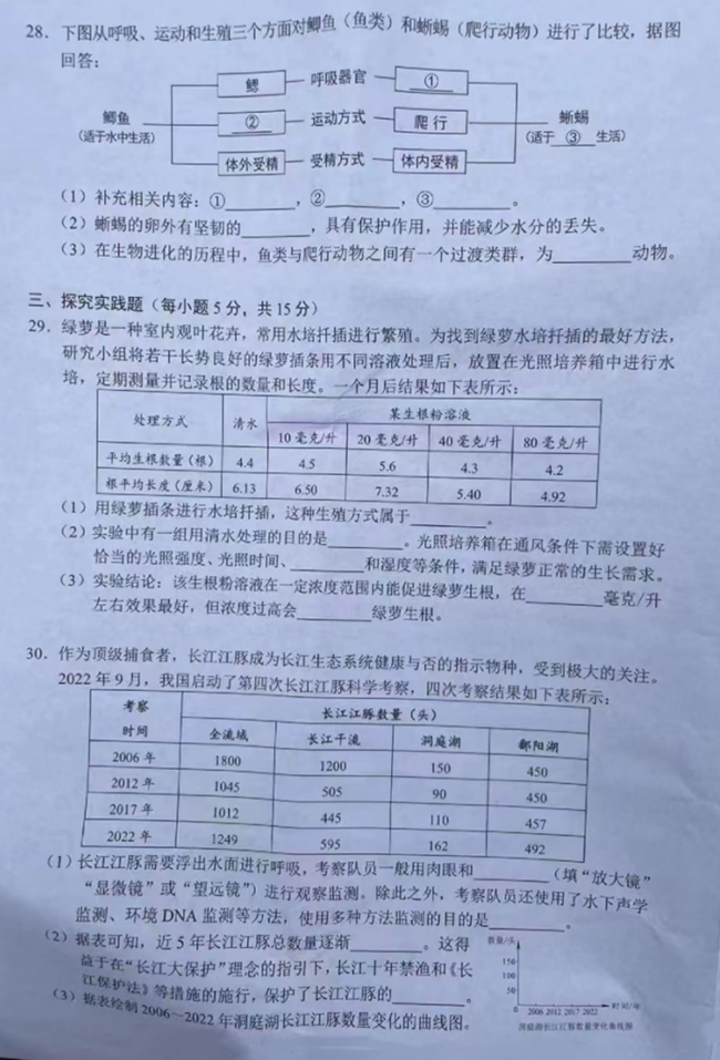 2024年長沙中考生物試卷真題及答案解析