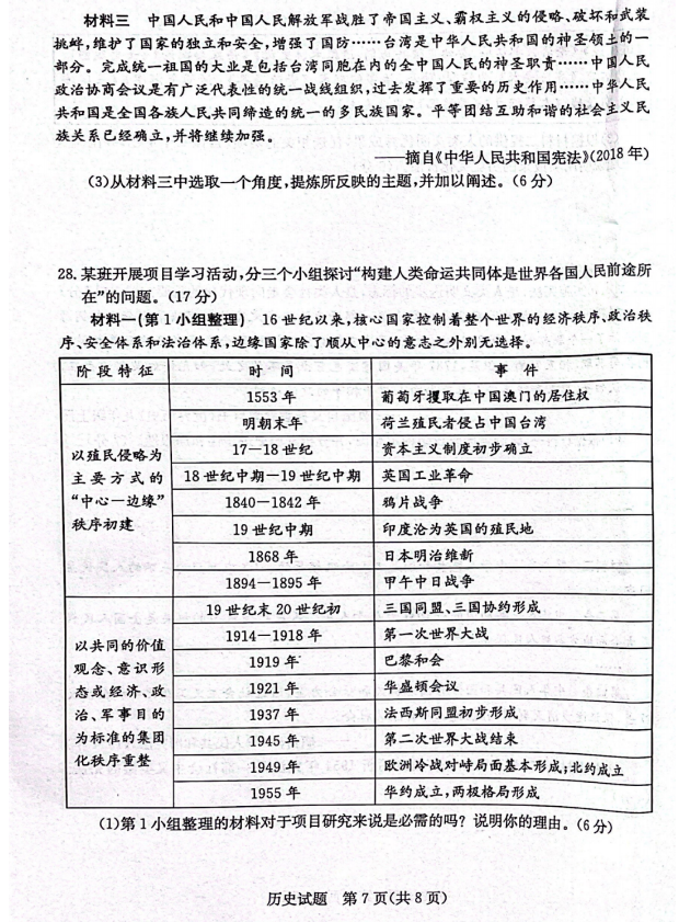 2024年濱州中考?xì)v史試卷真題及答案解析