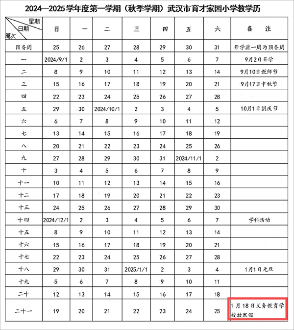 2025年武漢中小學(xué)寒假放假時(shí)間表,武漢寒假多少天?