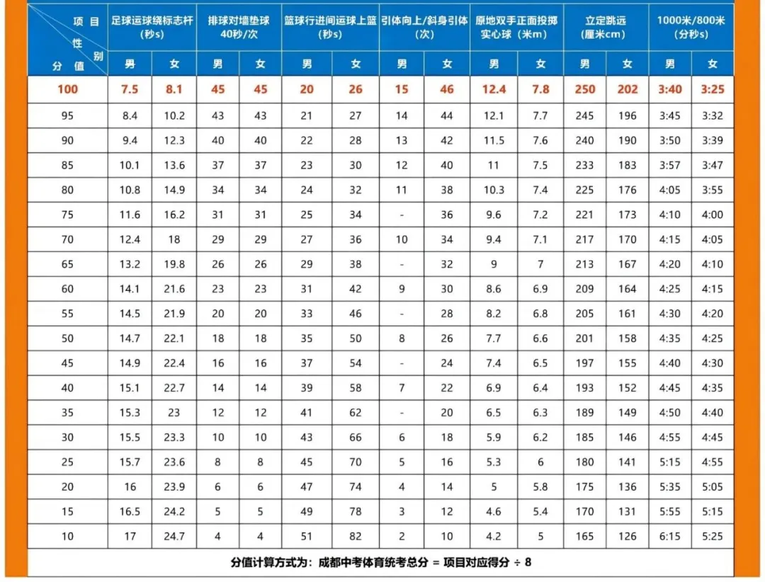 2025年四川省中考體育考試項(xiàng)目及評分標(biāo)準(zhǔn)(最新)