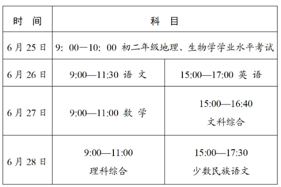 2025年包頭中考時間幾月幾號,各科目具體時間安排表
