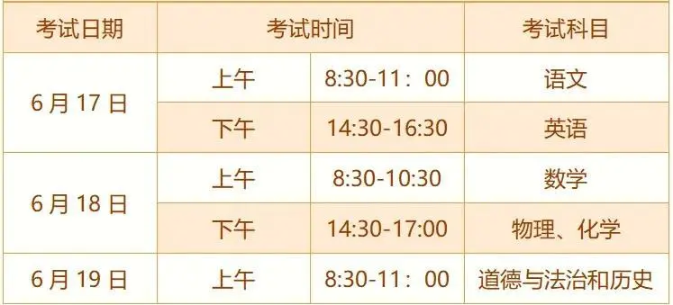 2025年南昌中考時(shí)間幾月幾號(hào),各科目具體時(shí)間安排表
