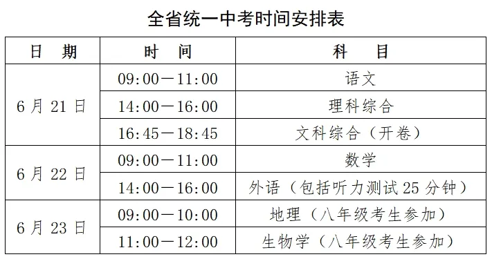 2025年石家莊中考時(shí)間幾月幾號(hào),各科目具體時(shí)間安排表