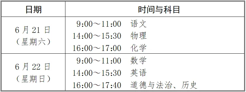 2025年南京中考時(shí)間幾月幾號(hào),各科目具體時(shí)間安排表
