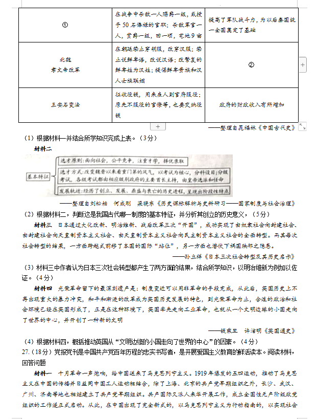 2025年山東中考?xì)v史試卷真題及答案解析