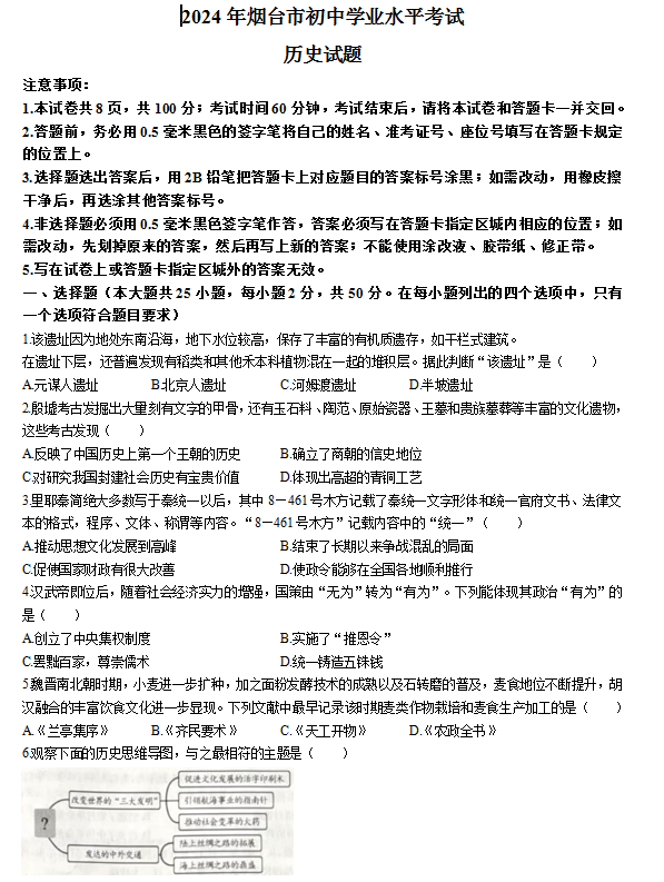 2025年山東中考?xì)v史試卷真題及答案解析