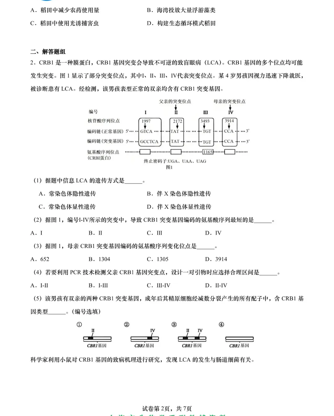 2025年上海高考生物試卷真題及答案解析(完整版)