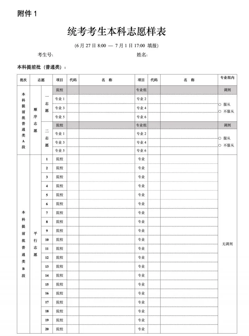 2025北京高考志愿填報(bào)表范本模板,附志愿樣表及填報(bào)技巧